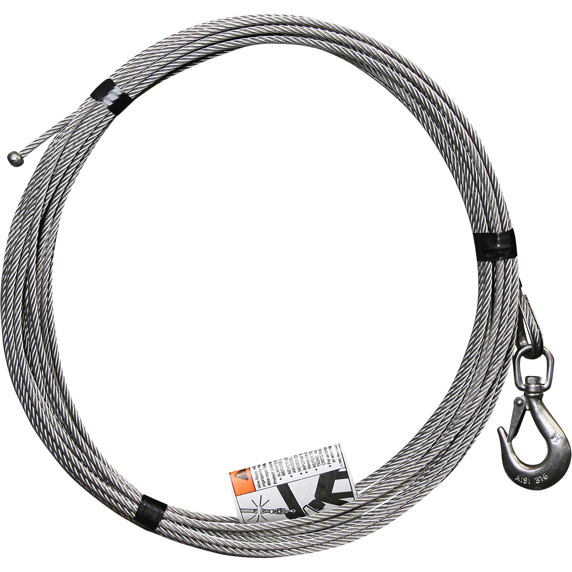 OZ Lifting Products Stainless Steel Wire Rope Assembly, 3/16in. x 80ft.L, Model# OZSS.19-80B